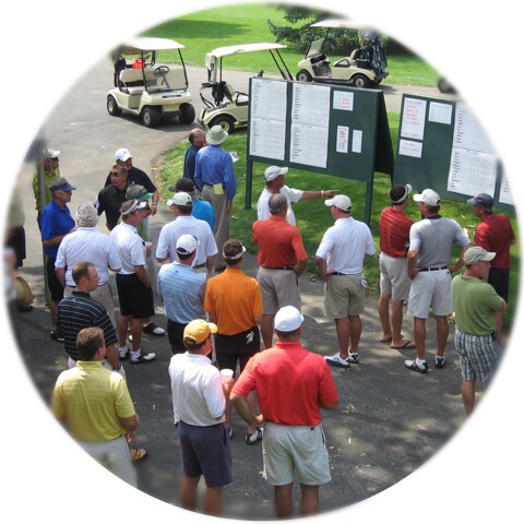 Golfers reviewing the scoreboard after a tournament at York Golf Club